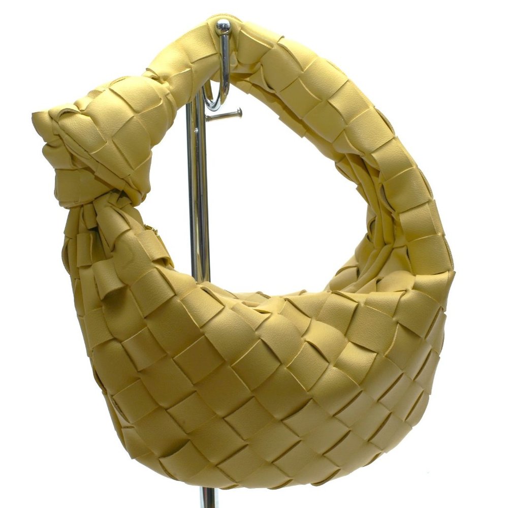 New Yellow Basket Weave Mini Tote Knot in Handle